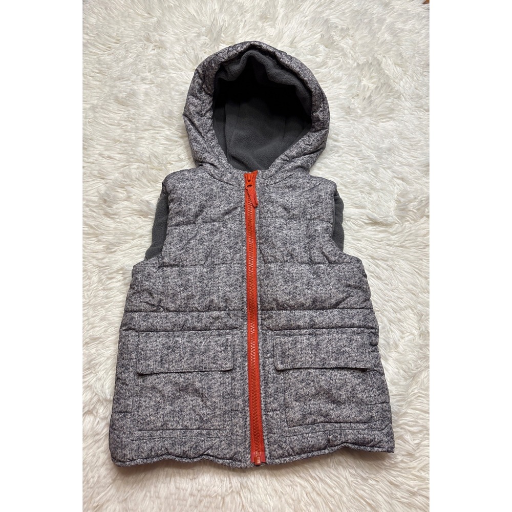 Little Me Kids Gray Heathered Hooded Puffer Vest Orange Zip 3T‎